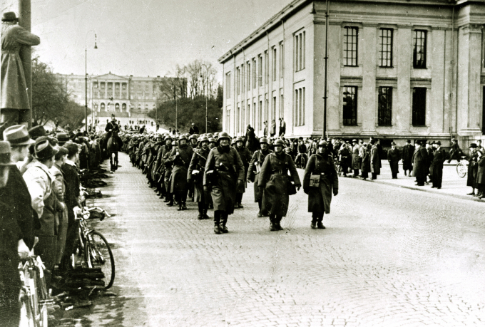 Tyske tropper rykker inn i Oslo, april 1940. Foto: NTB scanpix.